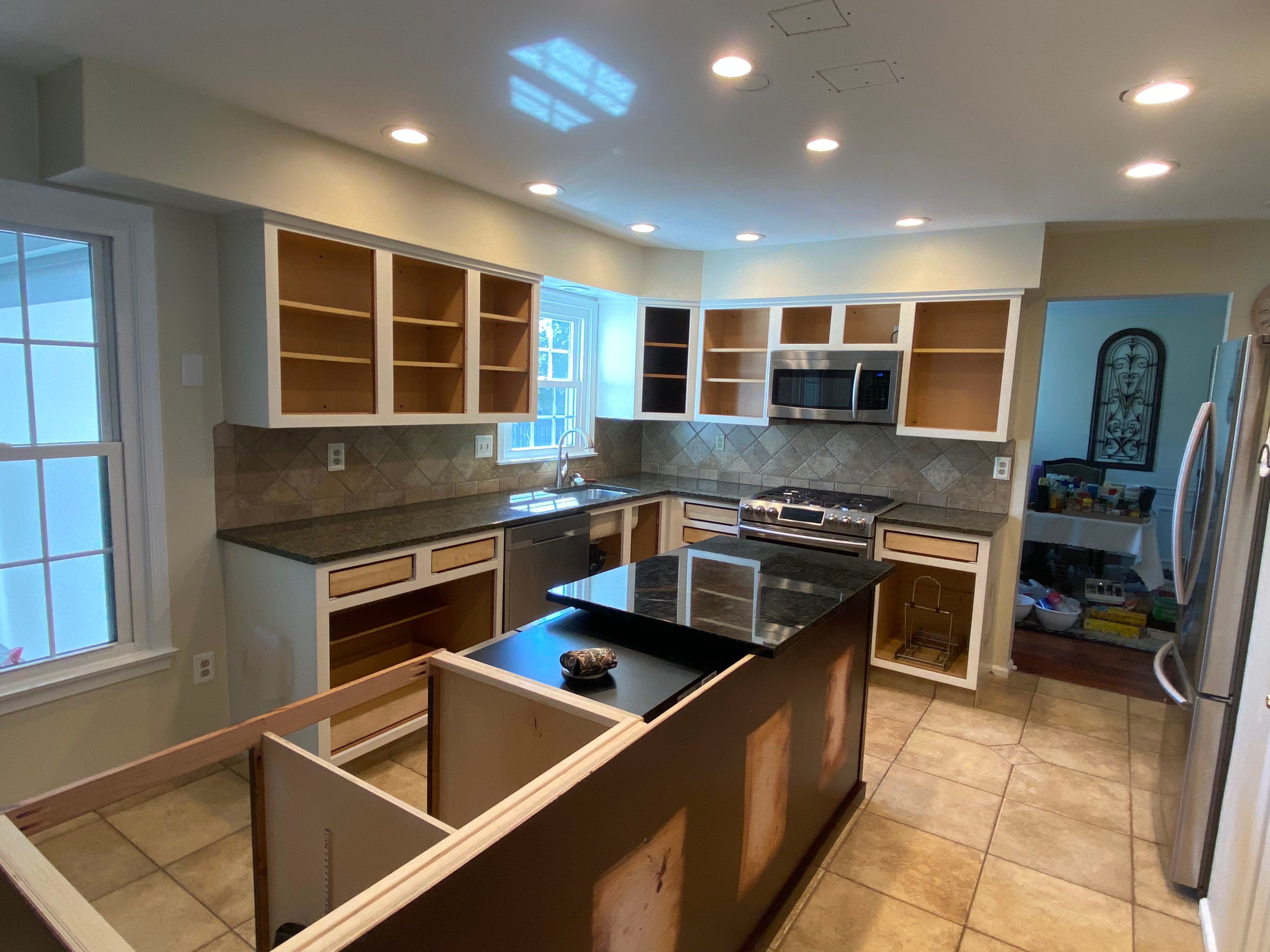 kitchen cabinet refacing project in progress