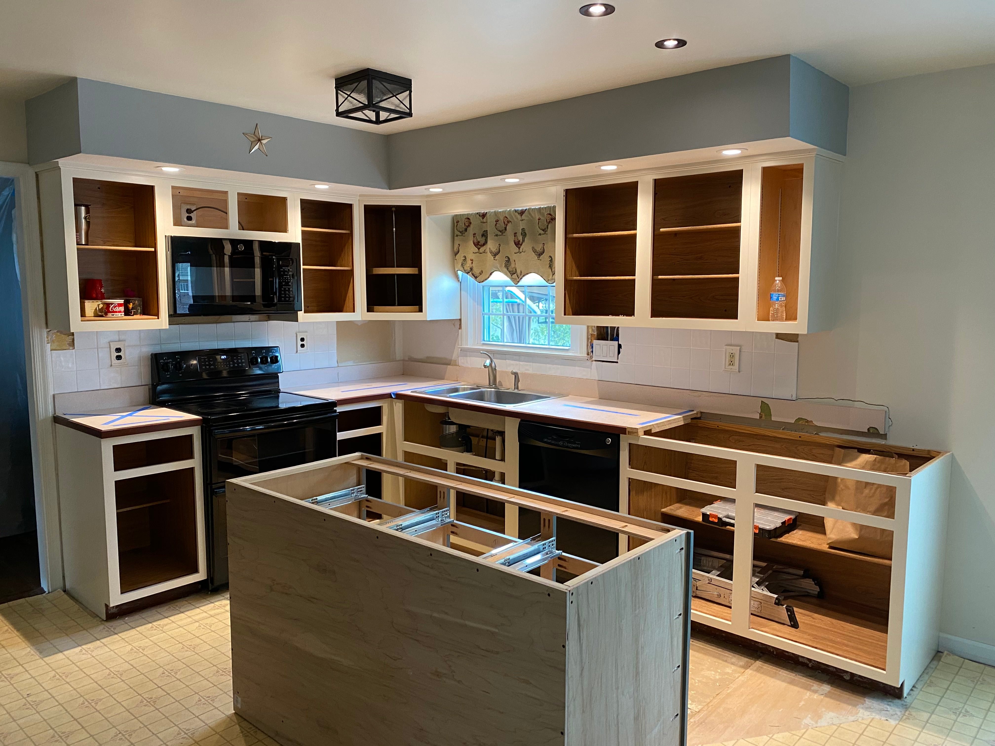 kitchen cabinet refacing project in progress