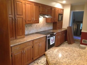 Before photo of oak kitchen.